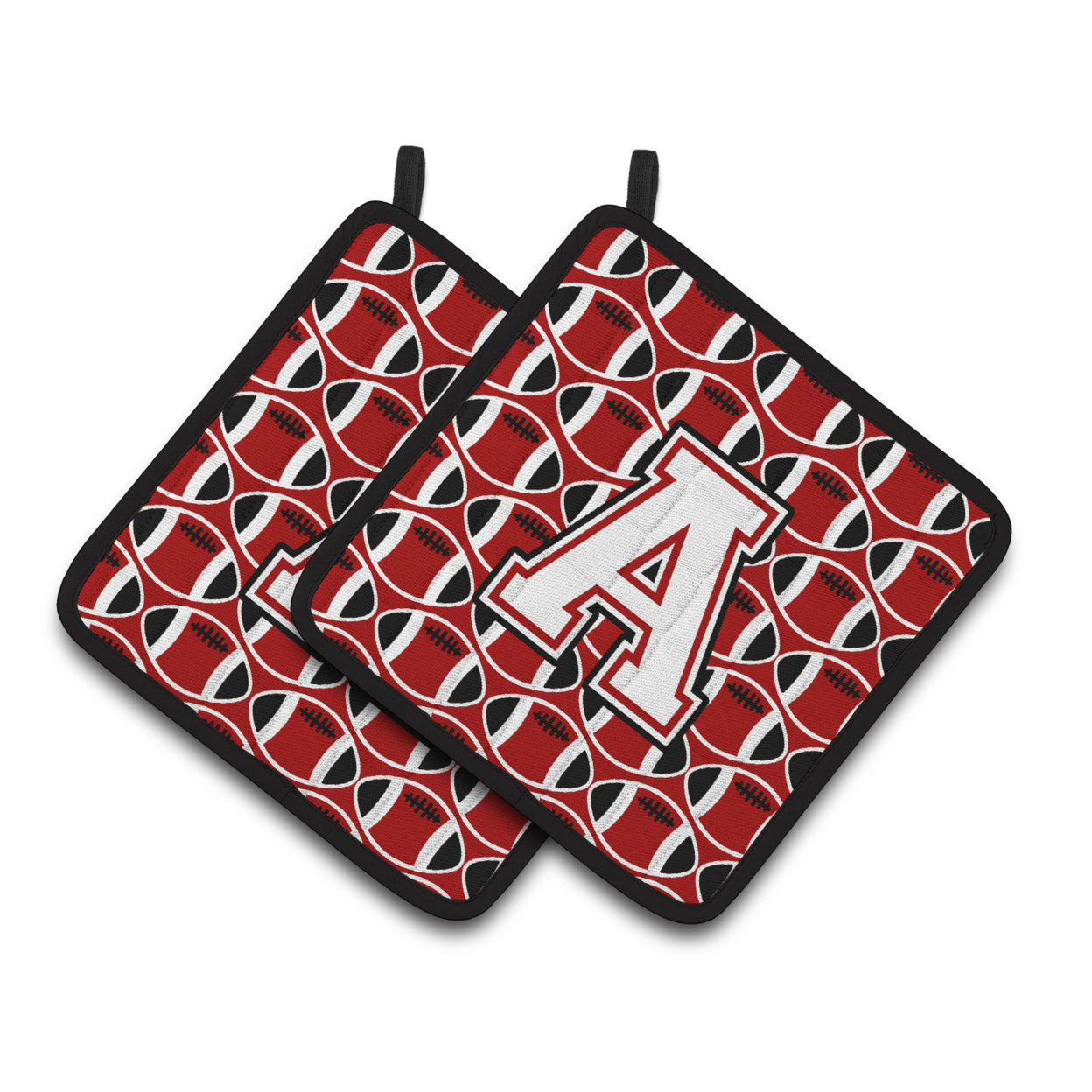 Caroline's Treasures CJ1082-APTHD Letter A Football Cardinal and White Pair of Pot Holders, 7.5HX7.5W, multicolor