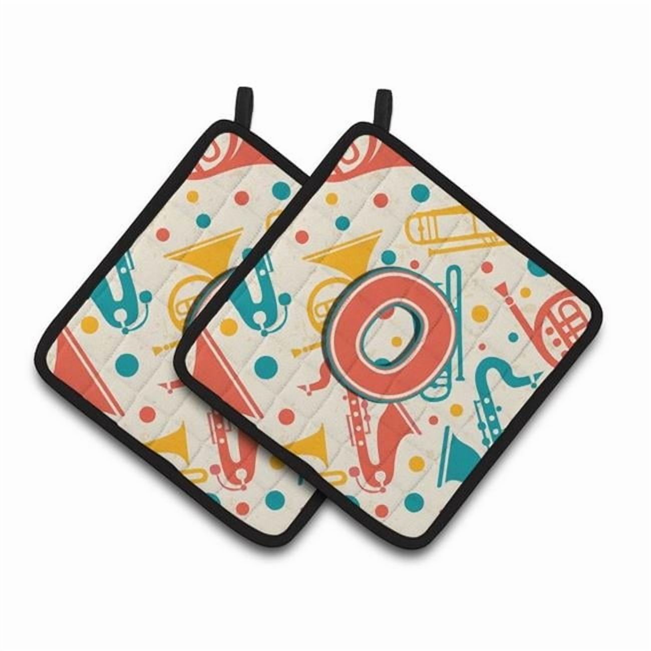 Caroline's Treasures CJ2001-OPTHD Letter O Retro Teal Orange Musical Instruments Initial Pair of Pot Holders, 7.5HX7.5W, Multicolor