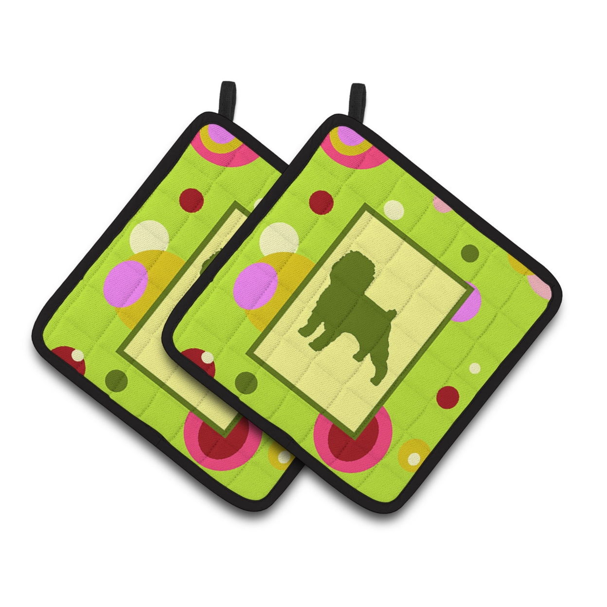 Caroline's Treasures CK1001PTHD Lime Green Dots Affenpinscher Pair of Pot Holders , 7.5HX7.5W, multicolor