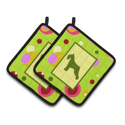 Caroline's Treasures CK1054PTHD Lime Green Dots Schnauzer Pair of Pot Holders , 7.5HX7.5W, multicolor
