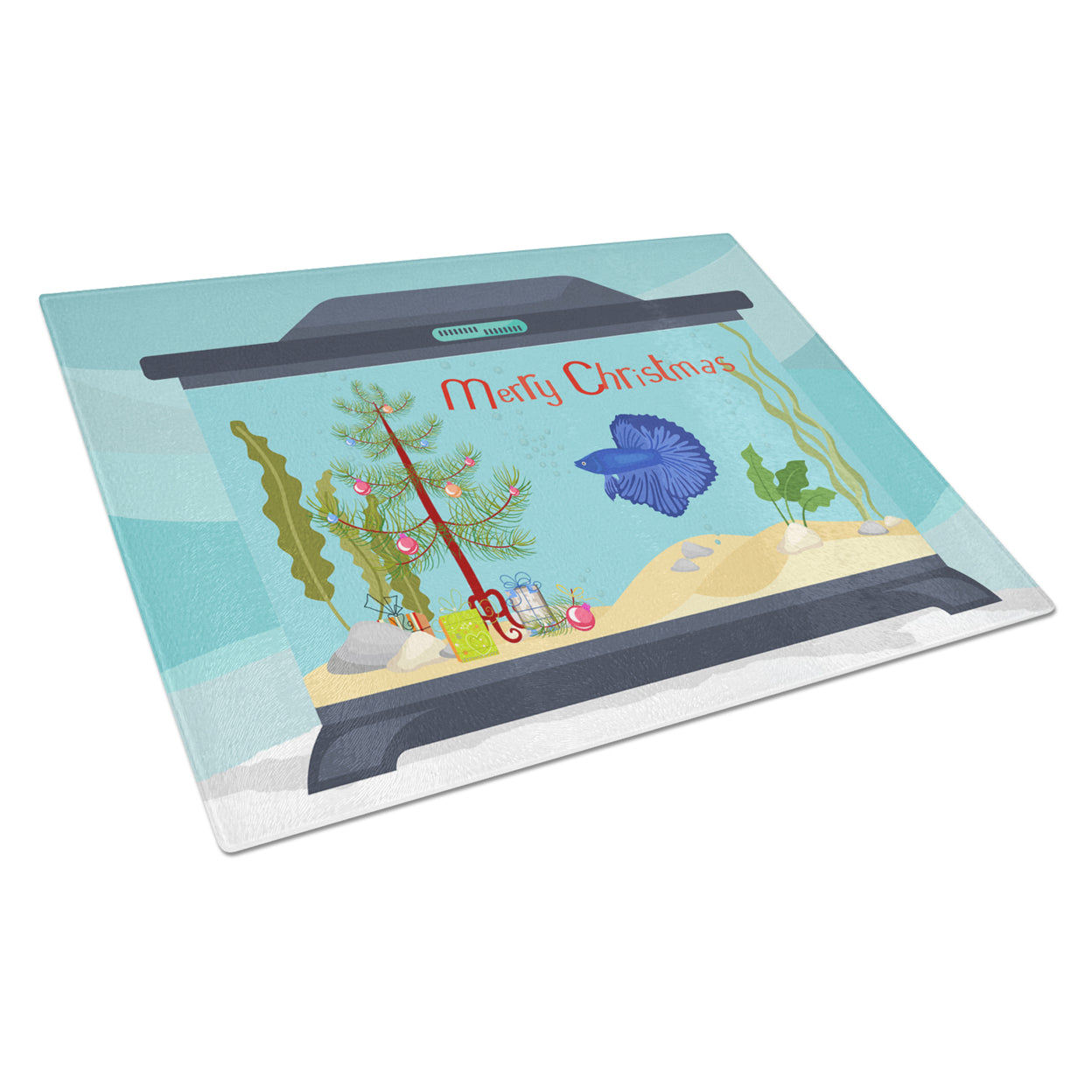Caroline's Treasures CK4507LCB Delta Tail Betta Fish Merry Christmas Glass Cutting Board Large, 12H x 16W, multicolor