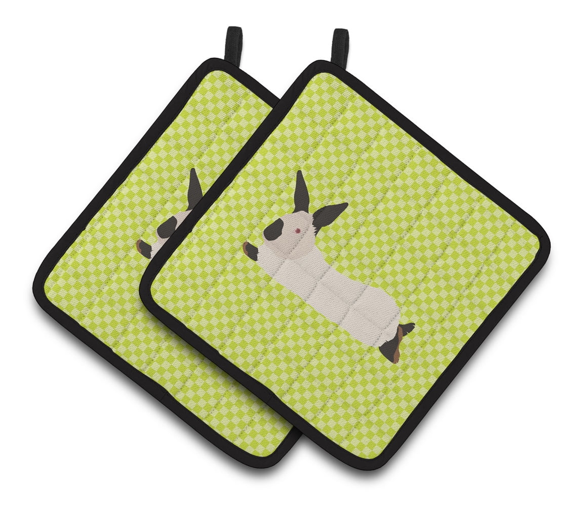 Caroline's Treasures California White Rabbit Green Pair of Pot Holders