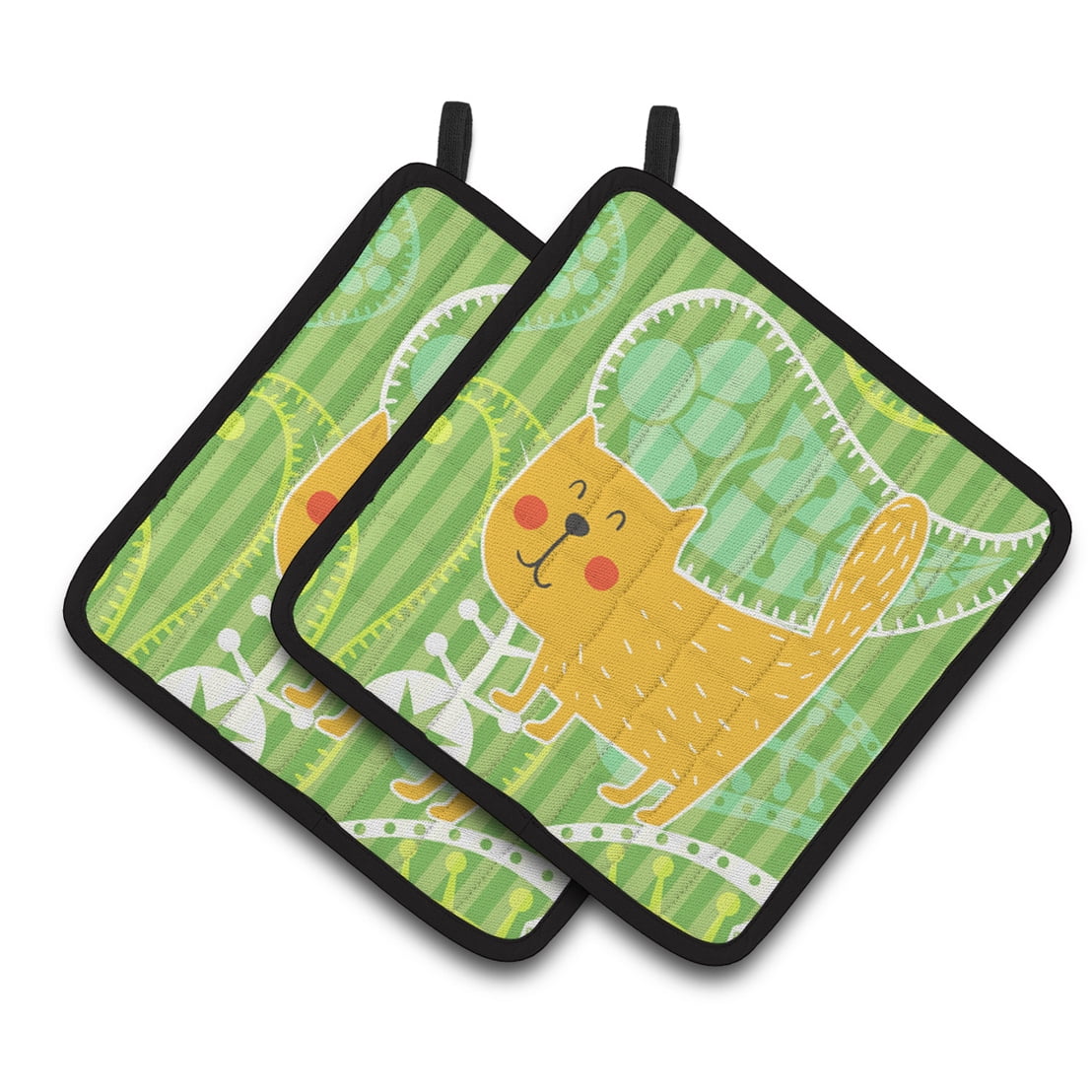 Caroline's Treasures Cat on Paisley Pair of Pot Holders