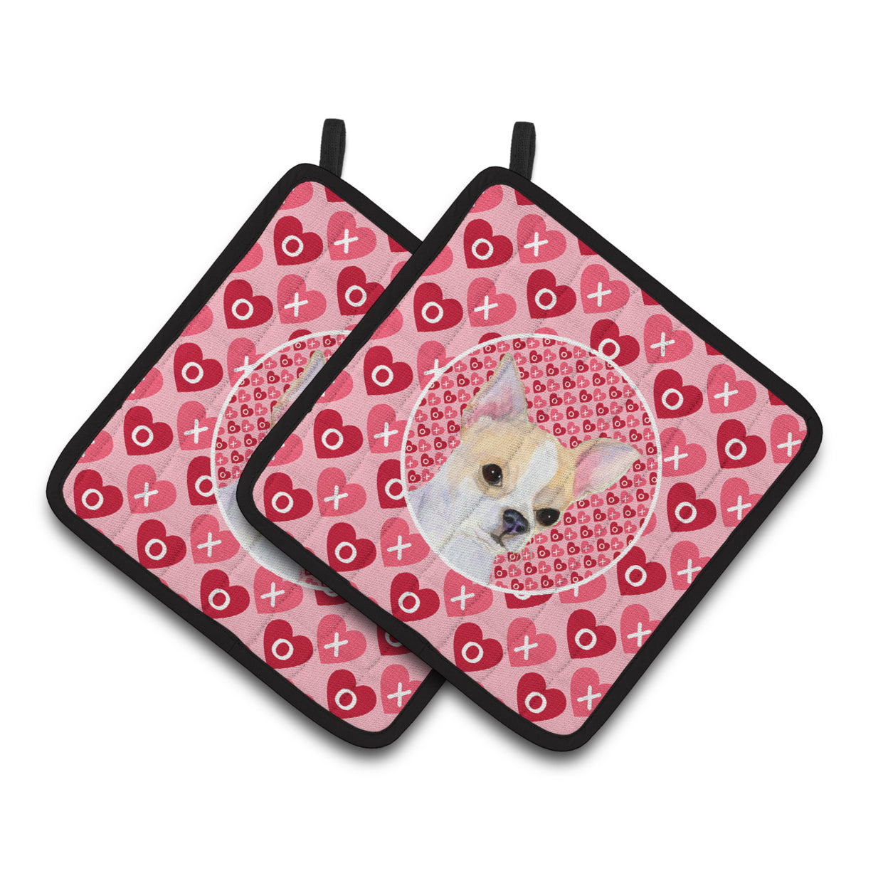 Caroline's Treasures Chihuahua Hearts Love and Valentine's Day Portrait Pair of Pot Holders