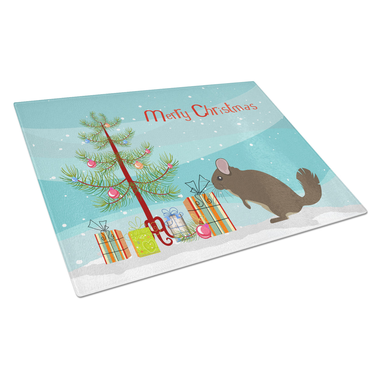 Caroline's Treasures Chinchilla Christmas Glass Cutting Board Large