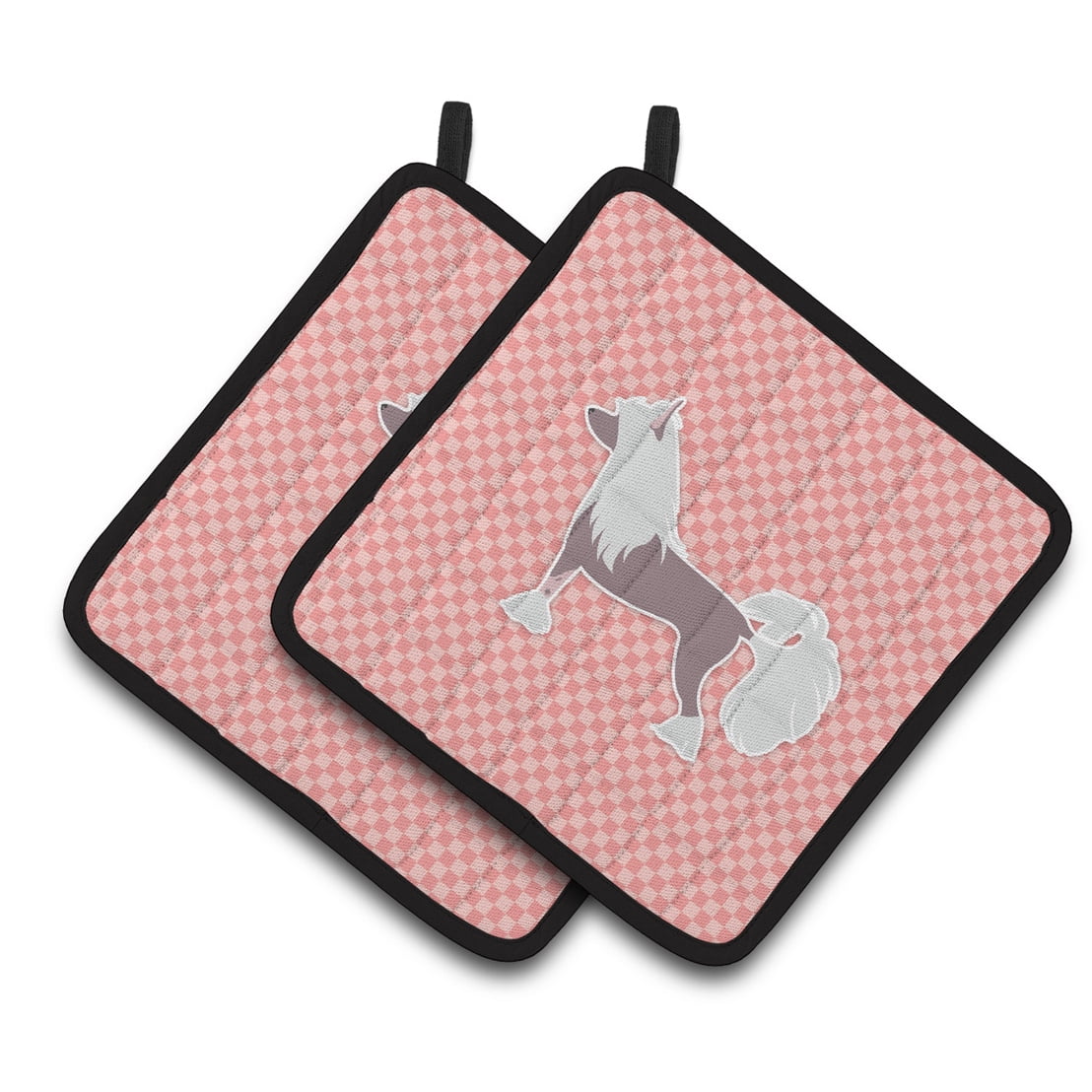 Chinese Crested Checkerboard Pink Pair of Pot Holders