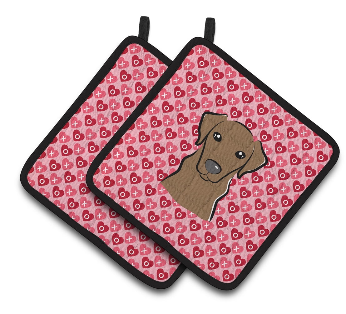 Chocolate Labrador Hearts Pair of Pot Holders