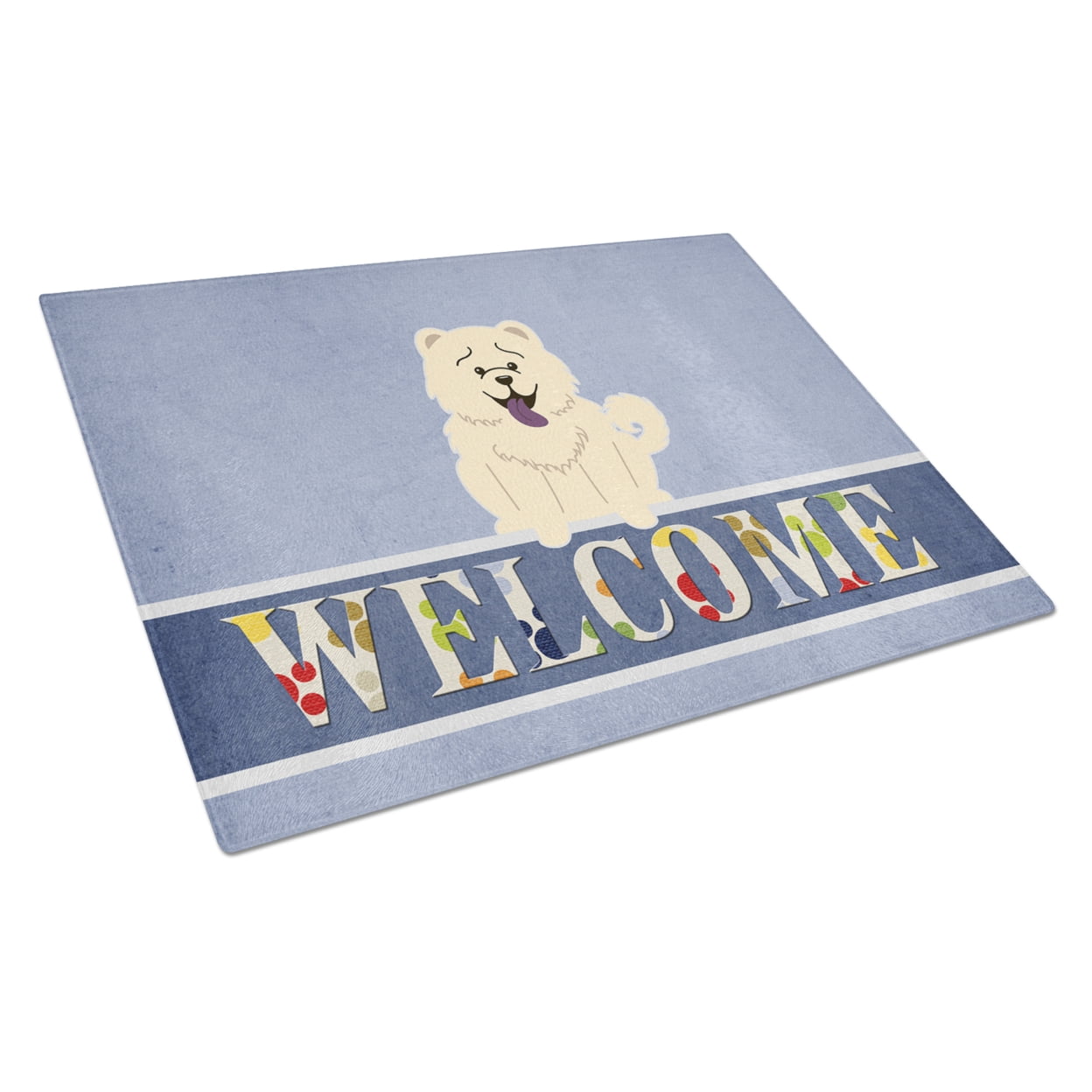 Caroline's Treasures Chow Chow White Welcome Glass Cutting Board Large
