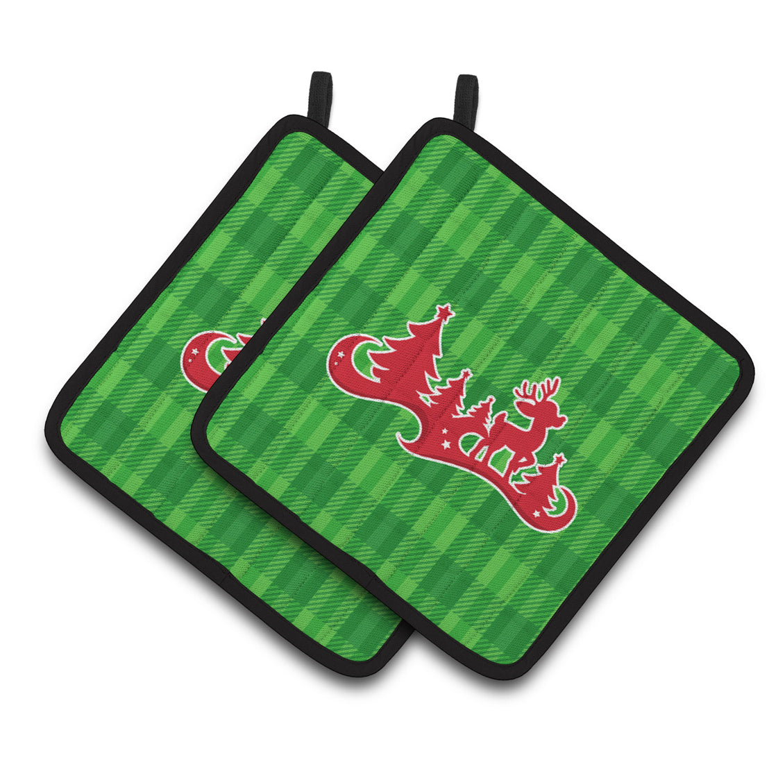 Christmas Tree Reindeer Green Pair of Pot Holders
