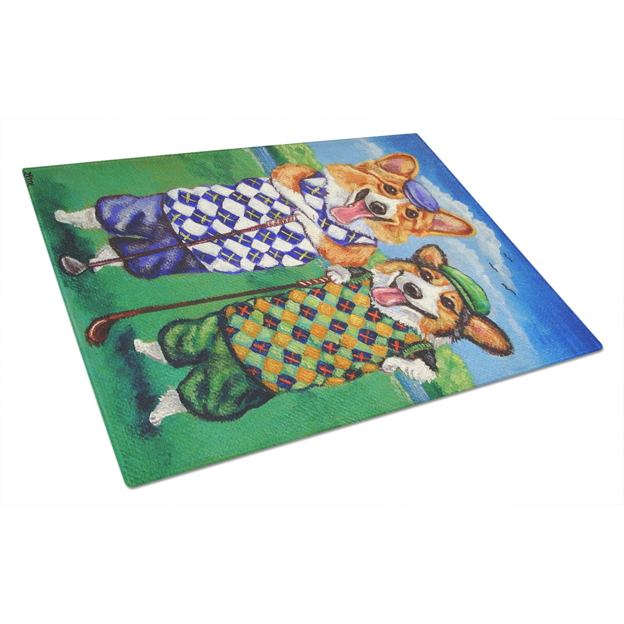 Caroline's Treasures Corgi Golfers Glass Cutting Board Large
