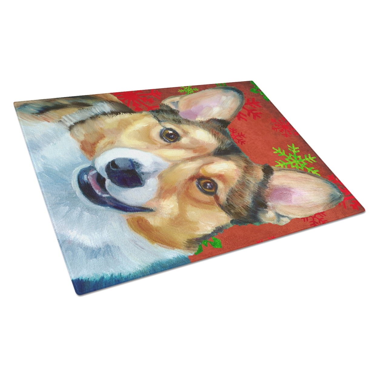 Caroline's Treasures Corgi Red Snowflakes Holiday Christmas Glass Cutting Board Large