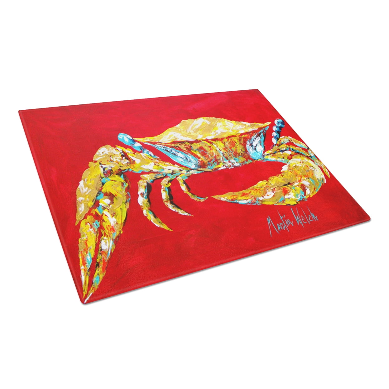 Caroline's Treasures Crab Blue on Red, Sr. Glass Cutting Board Large