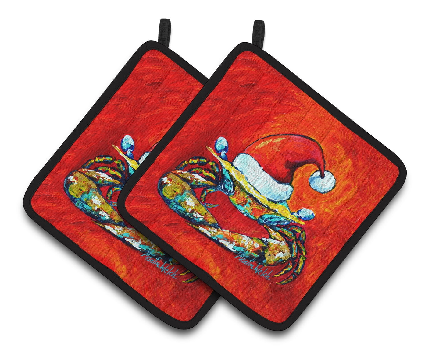 Caroline's Treasures Crab in Santa Hat Santa Claws Pair of Pot Holders