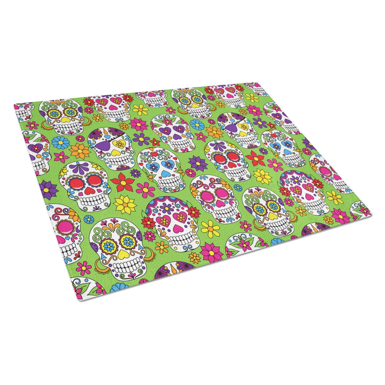 Caroline's Treasures Day of the Dead Green Glass Cutting Board Large