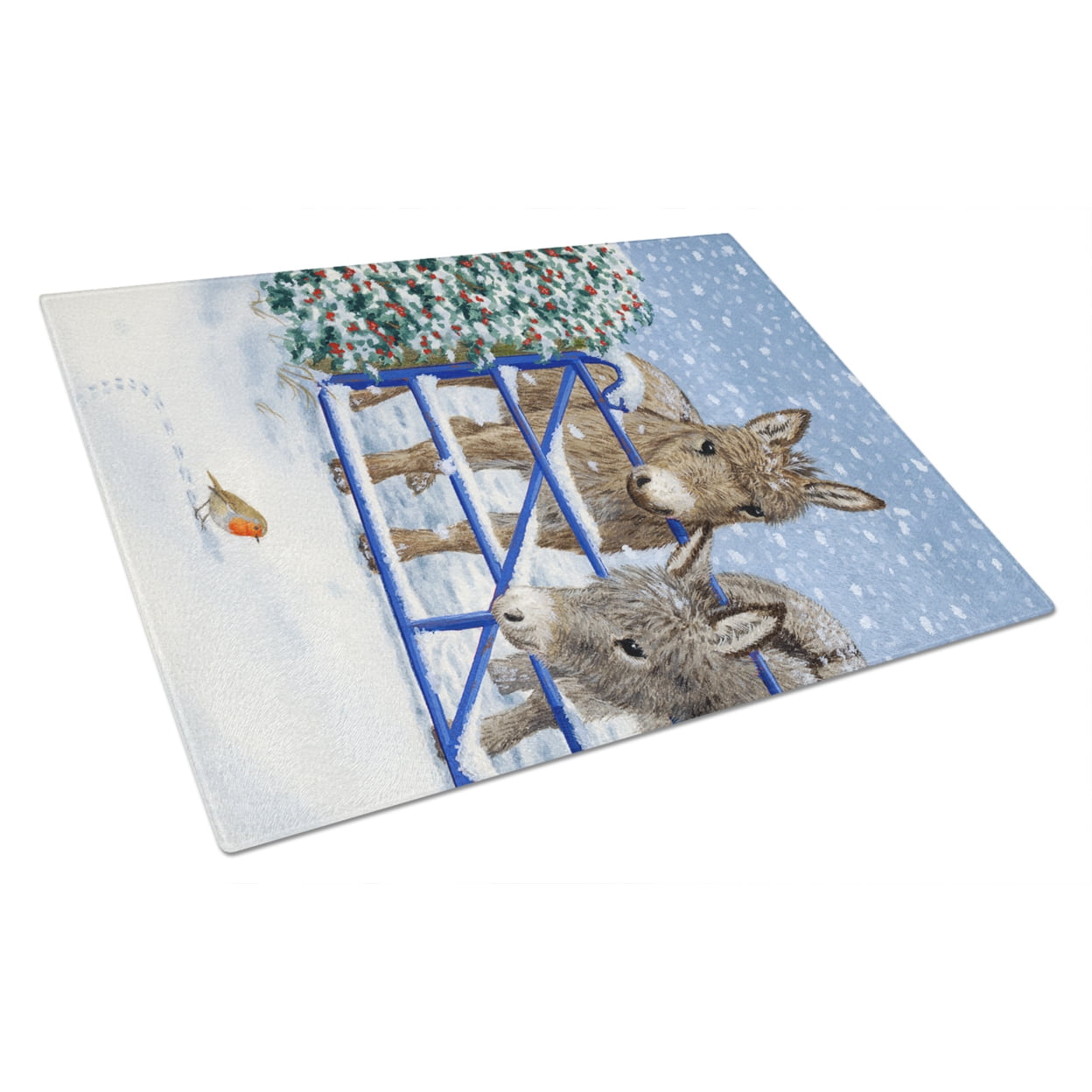 Caroline's Treasures Donkeys and Robin Glass Cutting Board Large