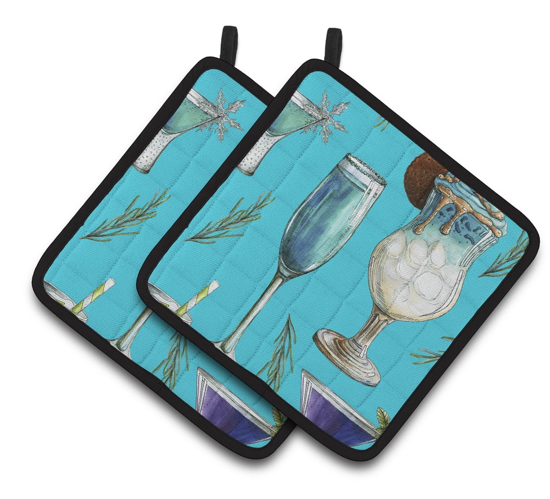 Caroline's Treasures Drinks and Cocktails Blue Pair of Pot Holders