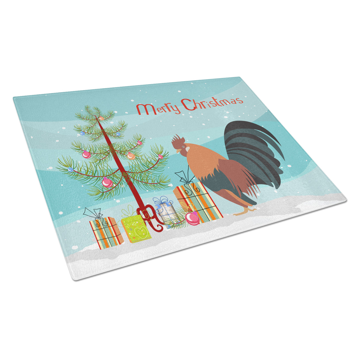 Caroline's Treasures Dutch Bantam Chicken Christmas Glass Cutting Board Large