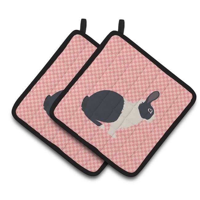 Caroline's Treasures Dutch Rabbit Pink Check Pair of Pot Holders