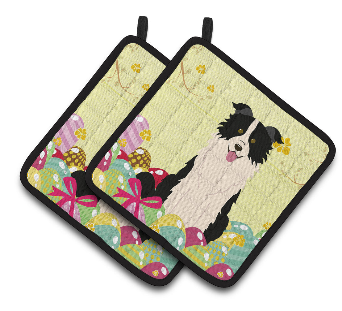 Caroline's Treasures Easter Border Collie Black Pair of Pot Holders