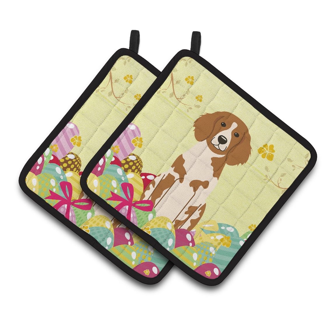 Caroline's Treasures Easter Eggs Brittany Spaniel Pair of Pot Holders