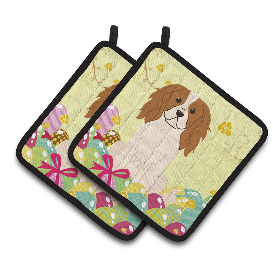 Caroline's Treasures Easter Eggs Cavalier Spaniel Pair of Pot Holders