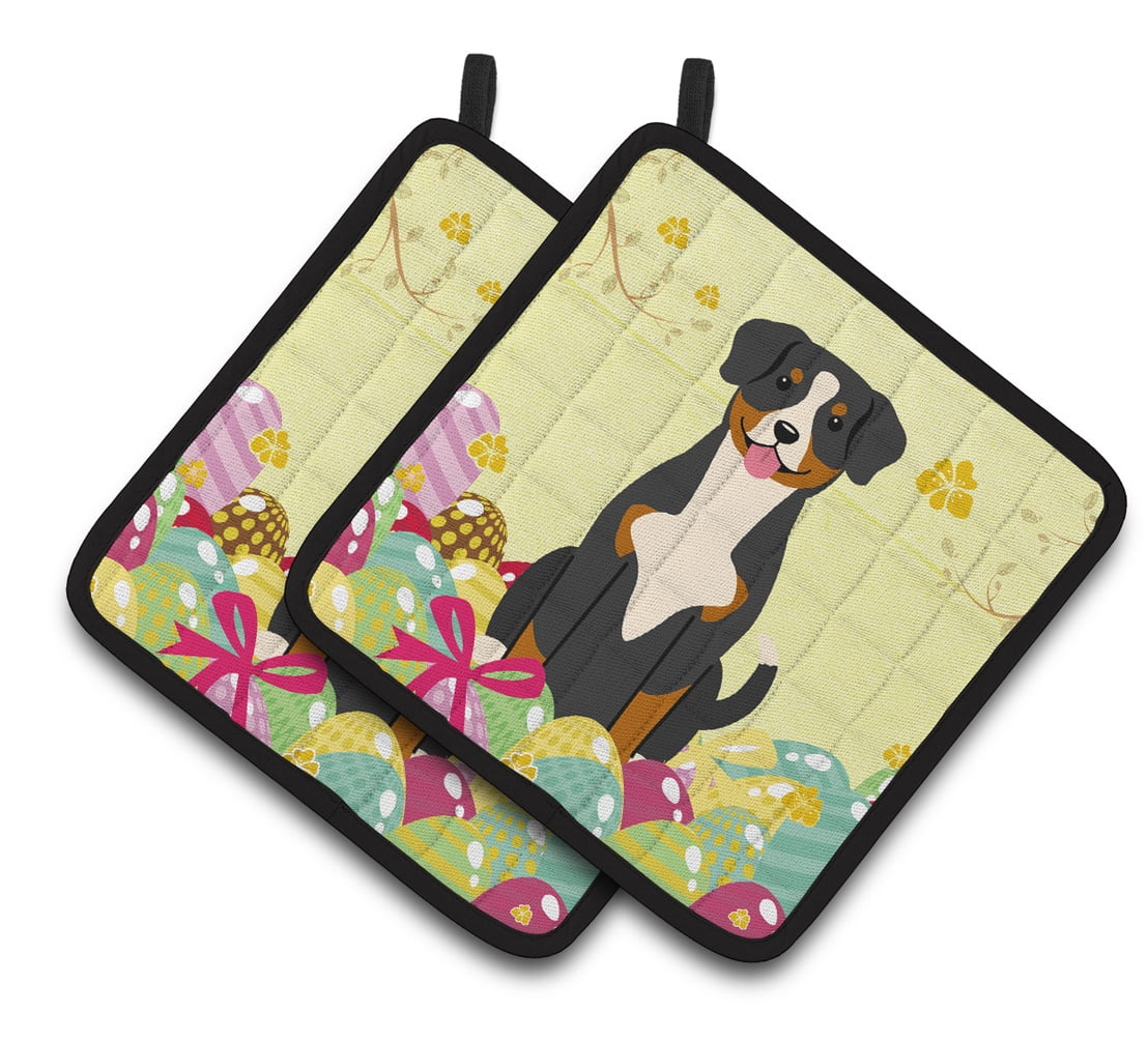 Caroline's Treasures Easter Eggs Entlebucher Pair of Pot Holders