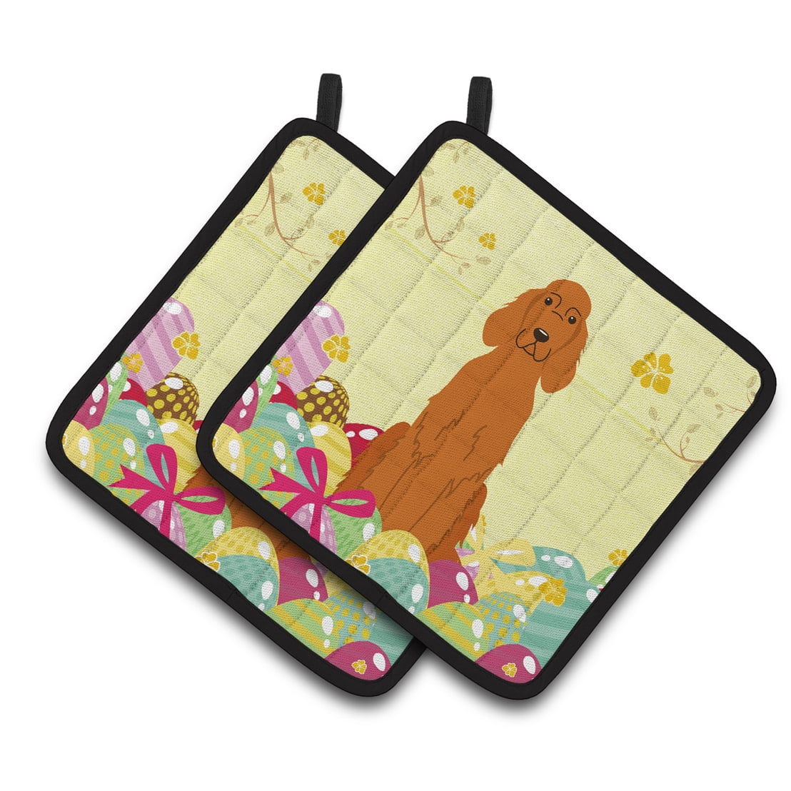 Caroline's Treasures Easter Eggs Irish Setter Pair of Pot Holders