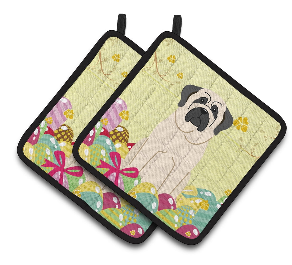Caroline's Treasures Easter Eggs Mastiff White Pair of Pot Holders
