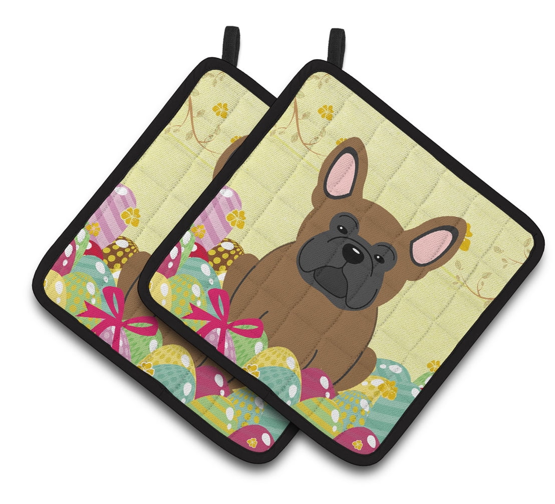 Caroline's Treasures Easter French Bulldog Brown Pair of Pot Holders