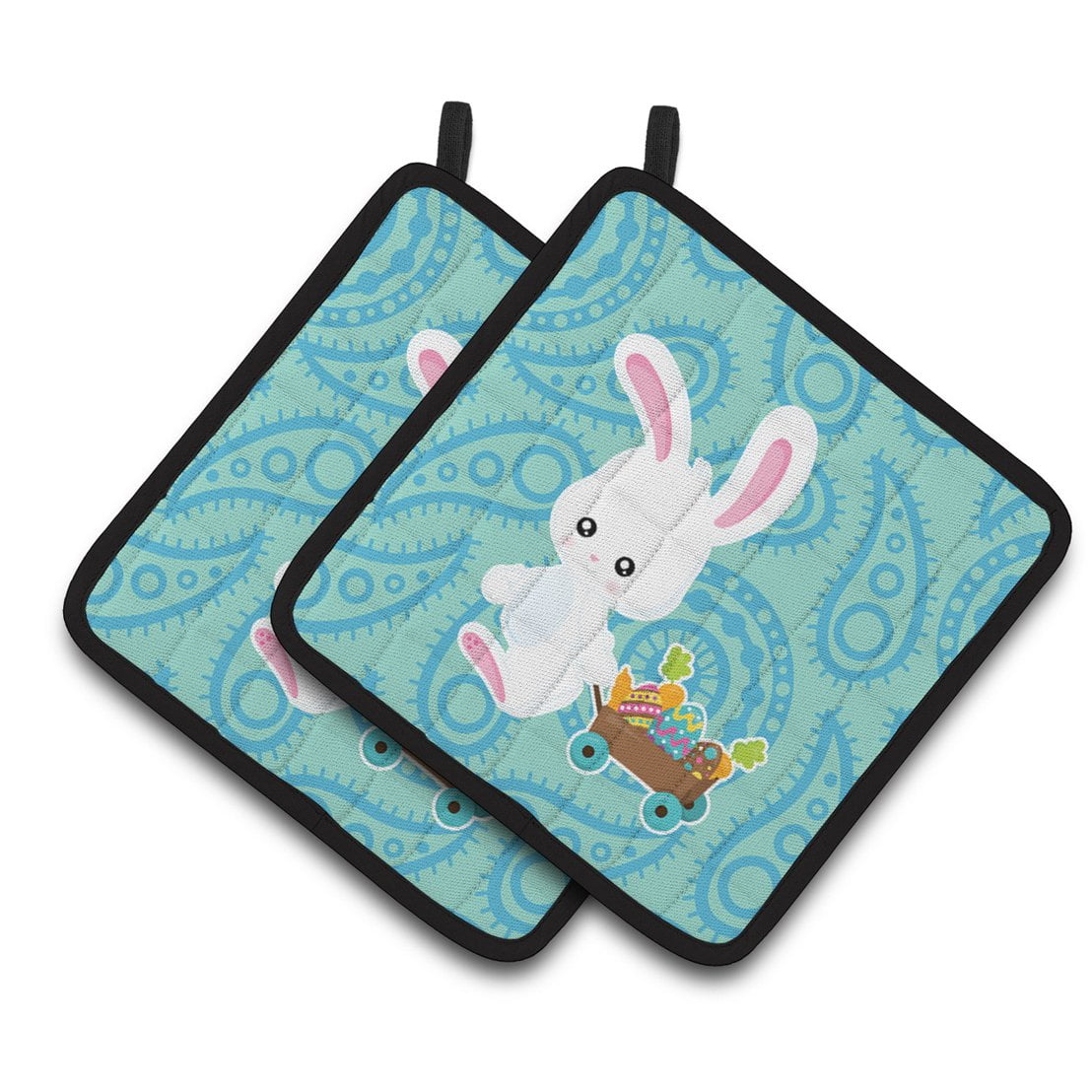 Easter Rabbit Paisley Blue Pair of Pot Holders