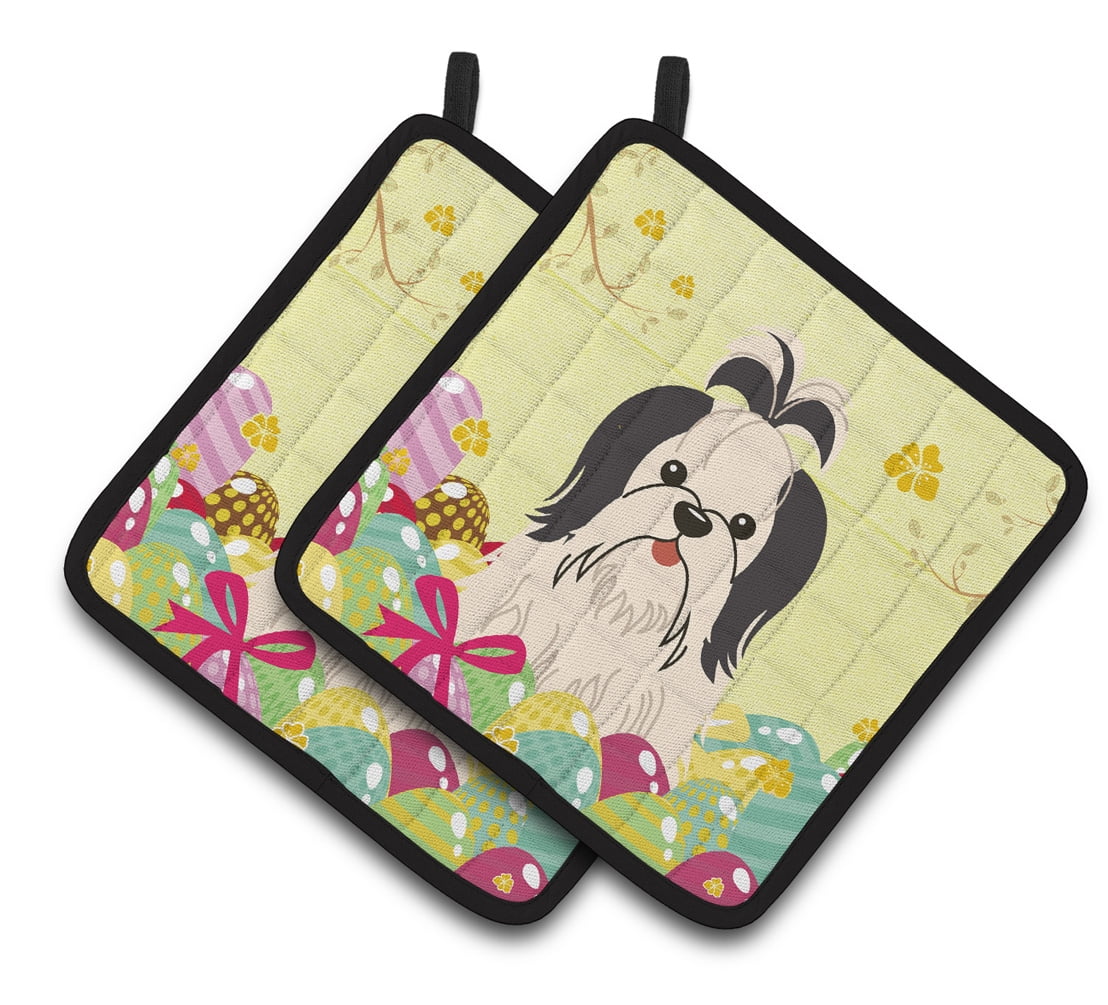 Caroline's Treasures Easter Shih Tzu Black White Pair of Pot Holders