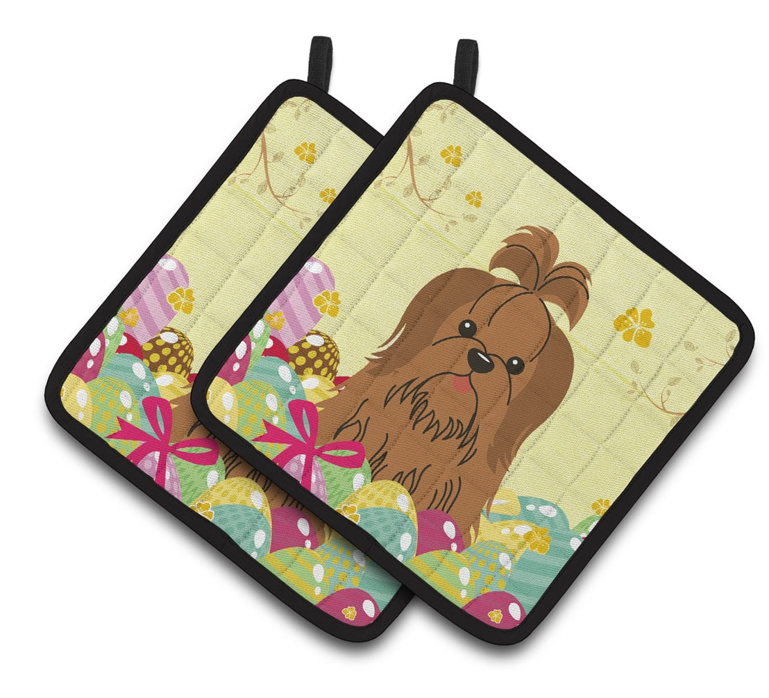Caroline's Treasures Easter Shih Tzu Silver Pair of Pot Holders