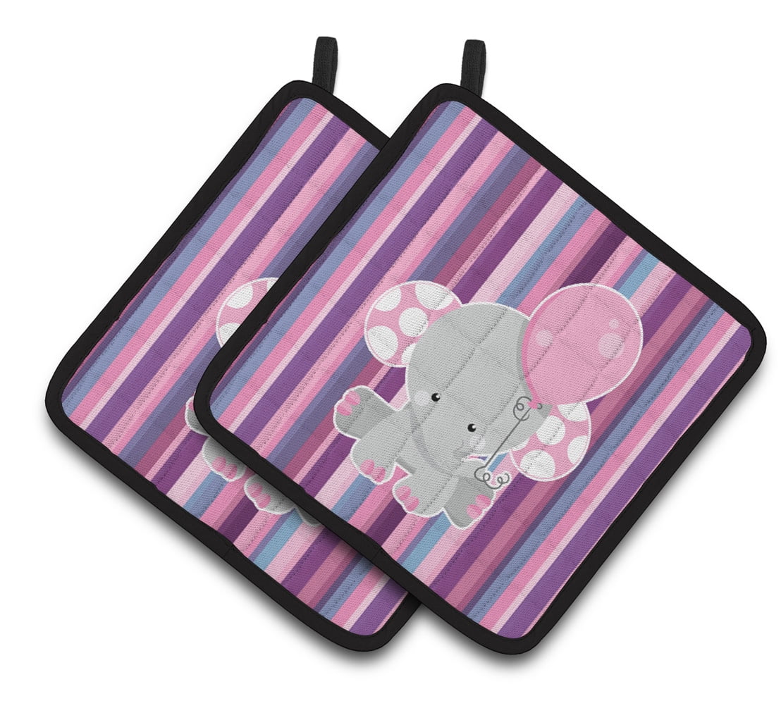 Elephant on Stripes Pair of Pot Holders