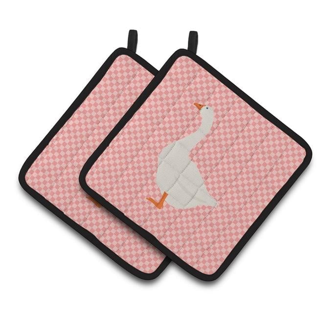Caroline's Treasures Embden Goose Pink Check Pair of Pot Holders