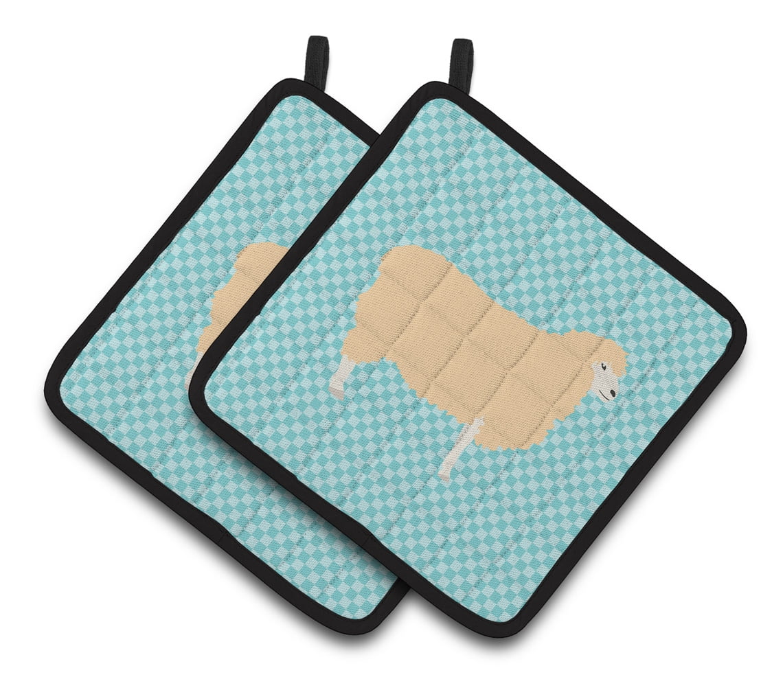 Caroline's Treasures English Leicester Longwool Sheep Blue Check Pair of Pot Holders