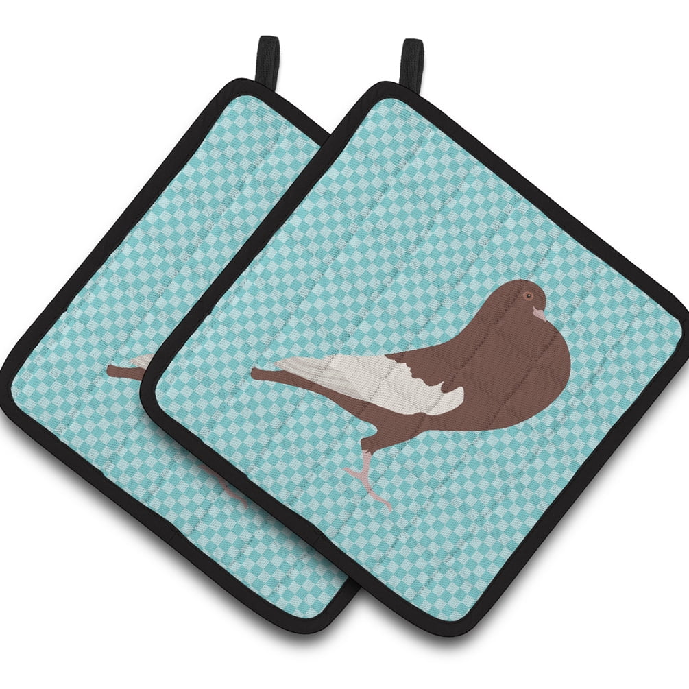 Caroline's Treasures English Pouter Pigeon Blue Check Pair of Pot Holders