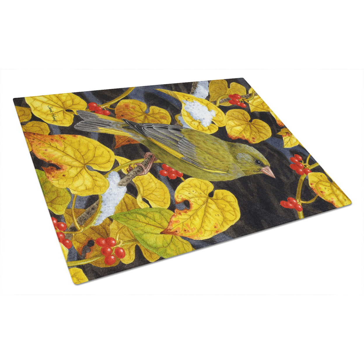 Caroline's Treasures European Greenfinch Glass Cutting Board Large