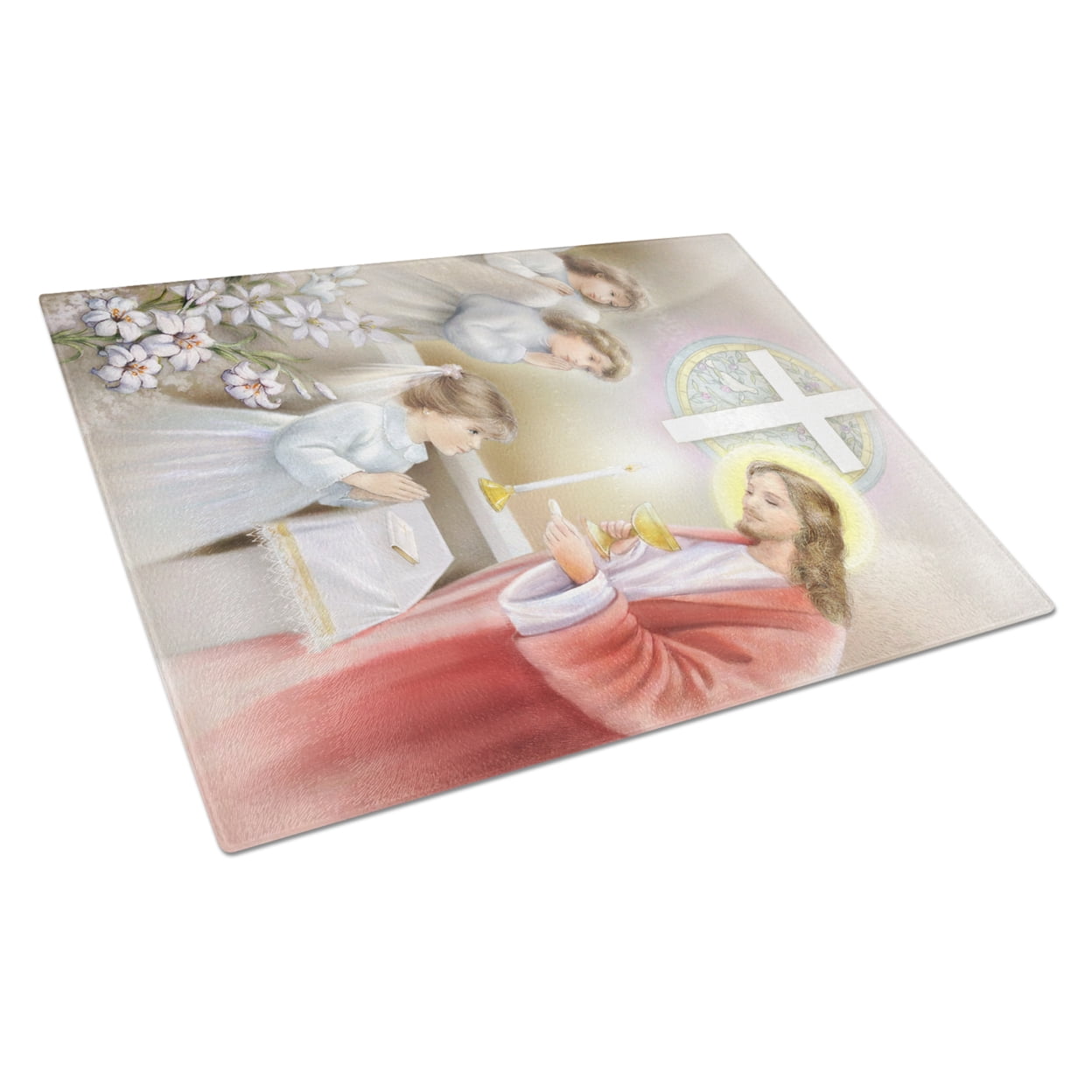 Caroline's Treasures First Communion Girl Glass Cutting Board Large
