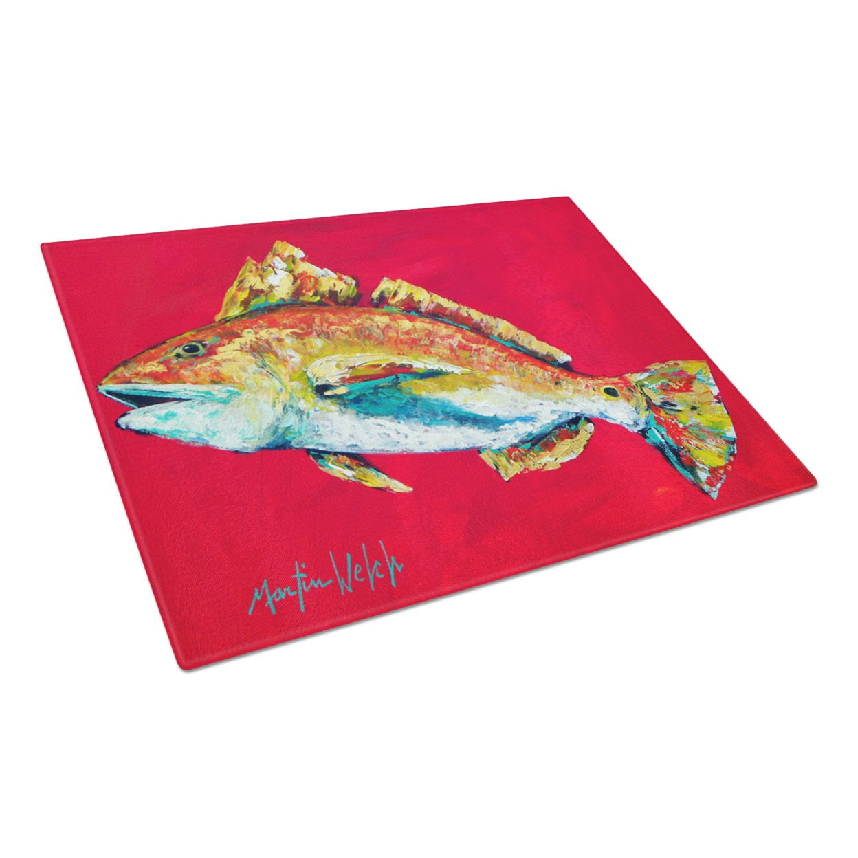 Caroline's Treasures Fish - Red Fish Woo Hoo Glass Cutting Board Large