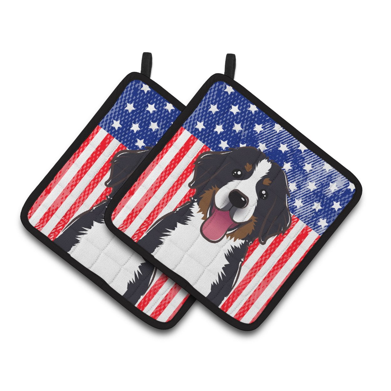 Caroline's Treasures Flag and Bernese Mountain Dog Pair of Pot Holders
