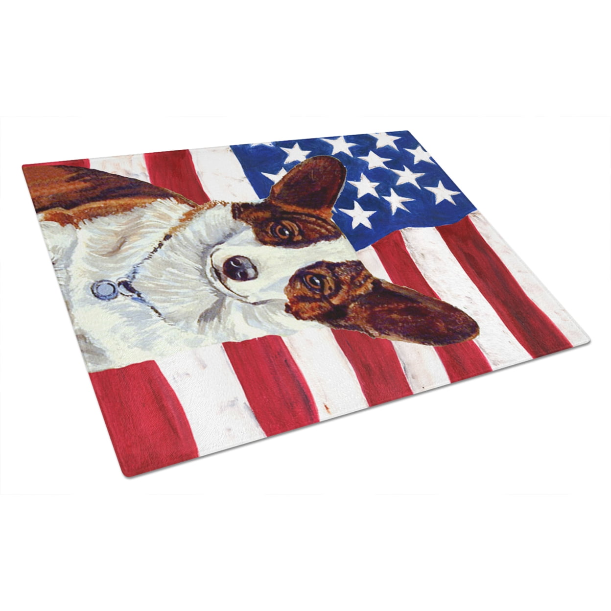 Caroline's Treasures Flag with Corgi Glass Cutting Board Large