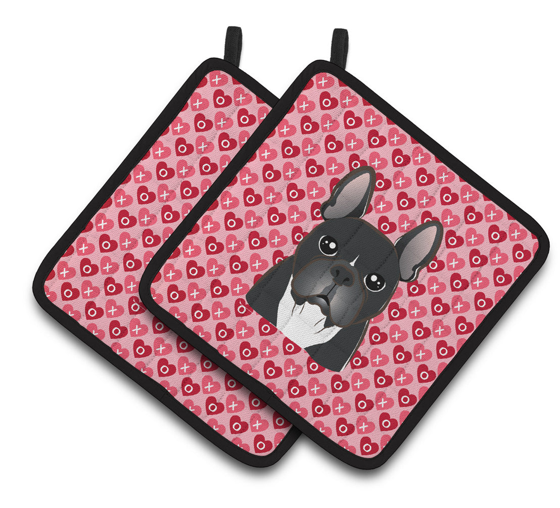 French Bulldog Hearts Pair of Pot Holders