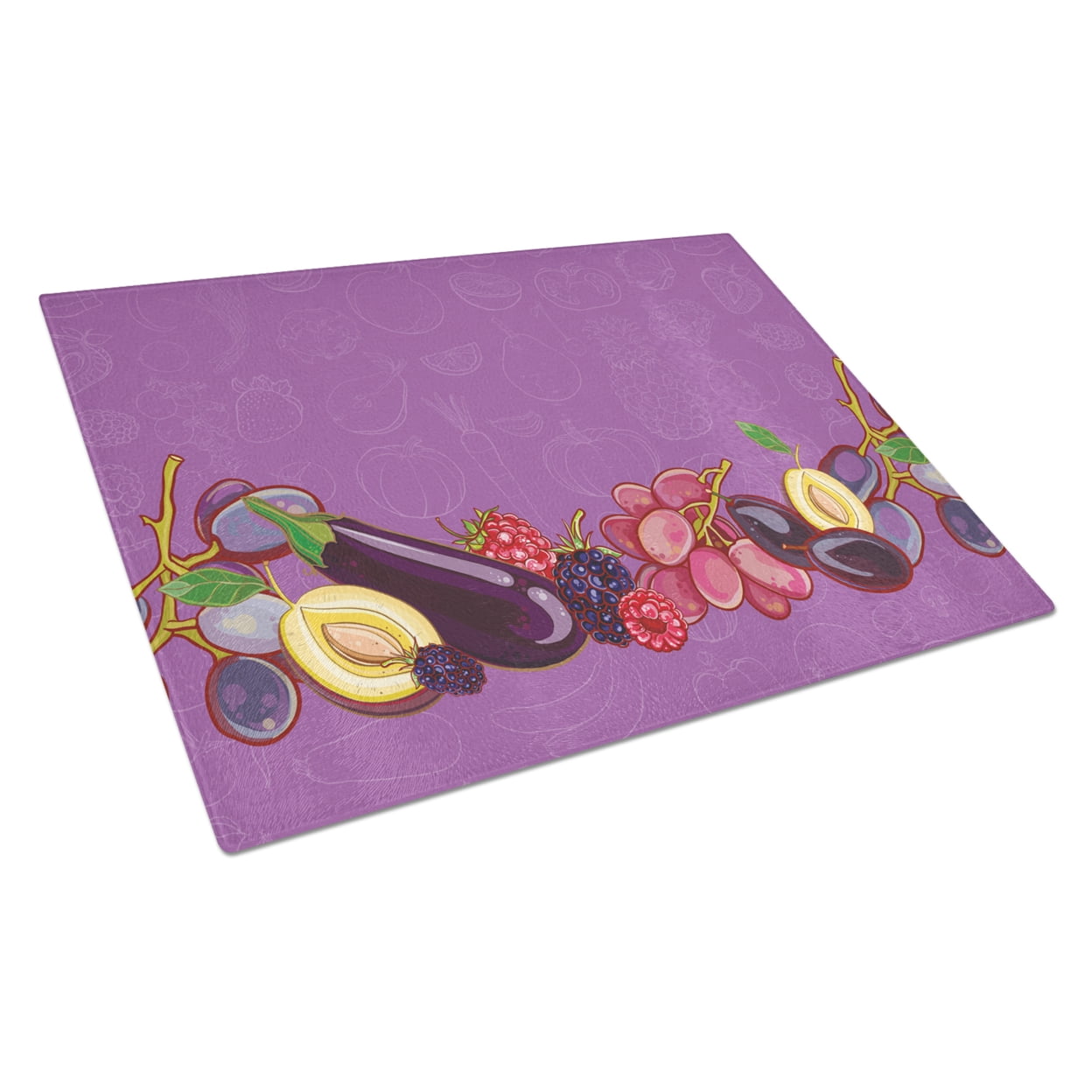 Caroline's Treasures Fruits and Vegetables in Purple Glass Cutting Board Large