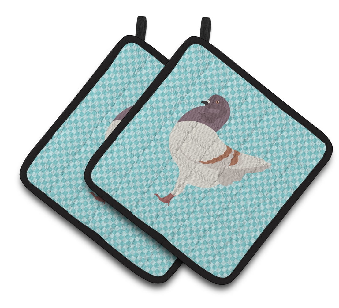 Caroline's Treasures German Modena Pigeon Blue Check Pair of Pot Holders