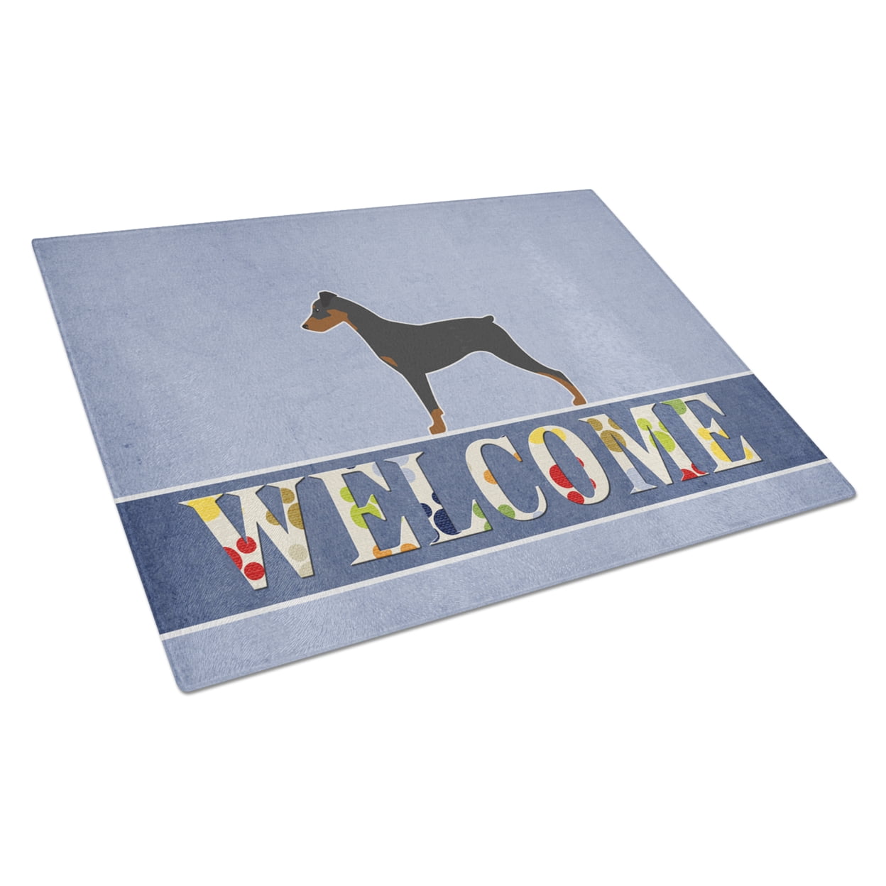 Caroline's Treasures German Pinscher Welcome Glass Cutting Board Large
