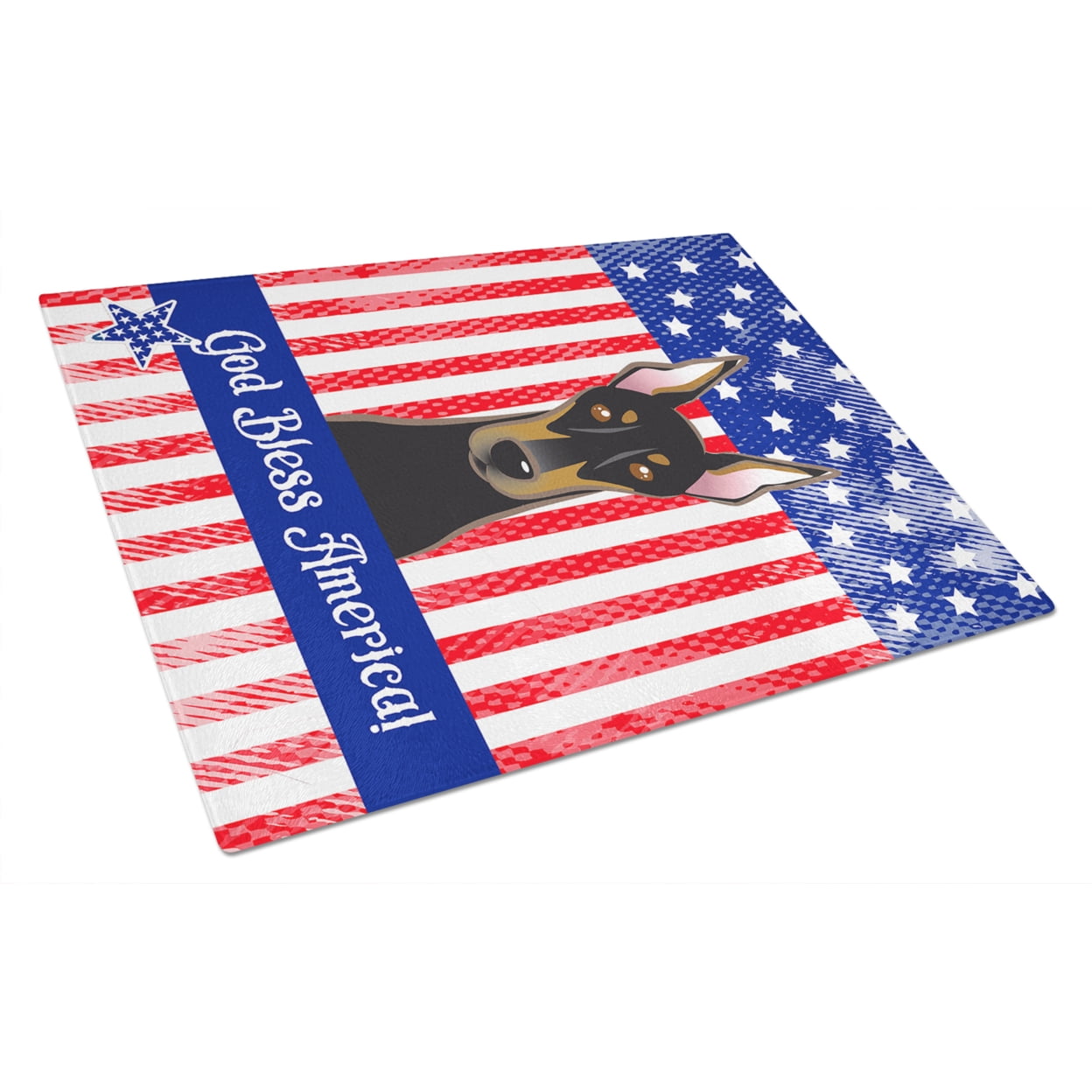 Caroline's Treasures God Bless Flag with Doberman Glass Cutting Board Large