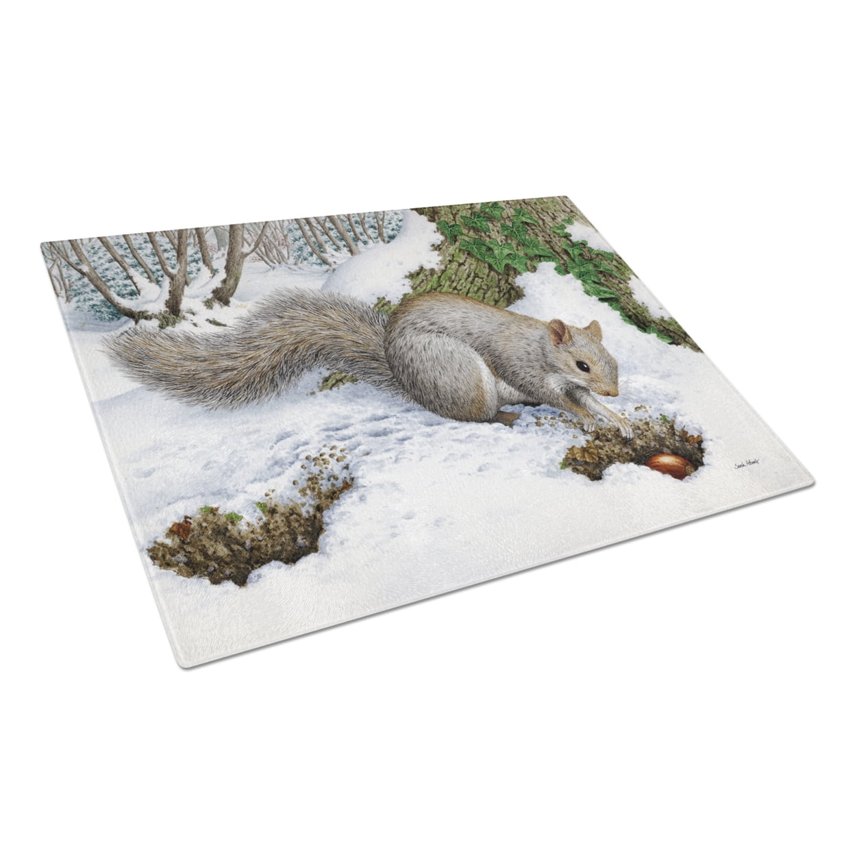 Caroline's Treasures Grey Squirrel Glass Cutting Board Large