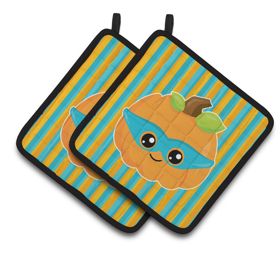 Caroline's Treasures Halloween Pumpkin Superhero Pair of Pot Holders