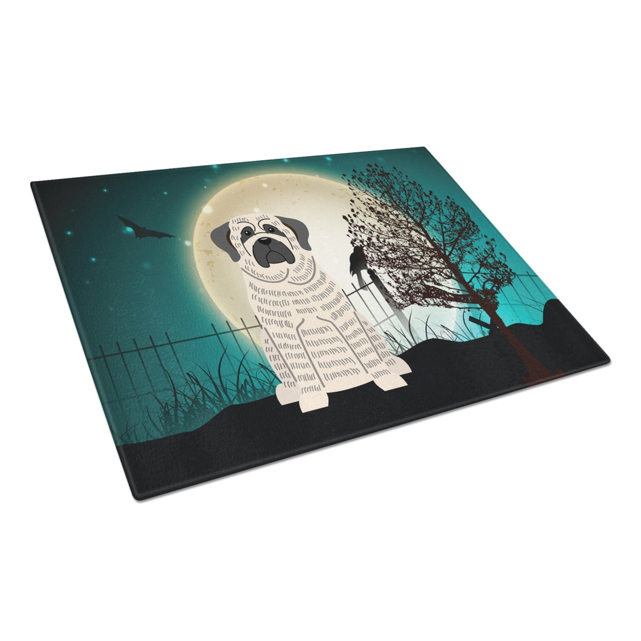 Caroline's Treasures Halloween Scary Mastiff Brindle White Glass Cutting Board Large