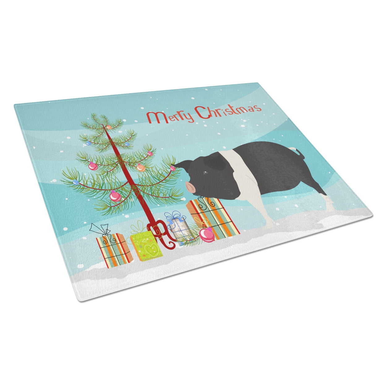 Hampshire Pig Christmas Glass Cutting Board Large